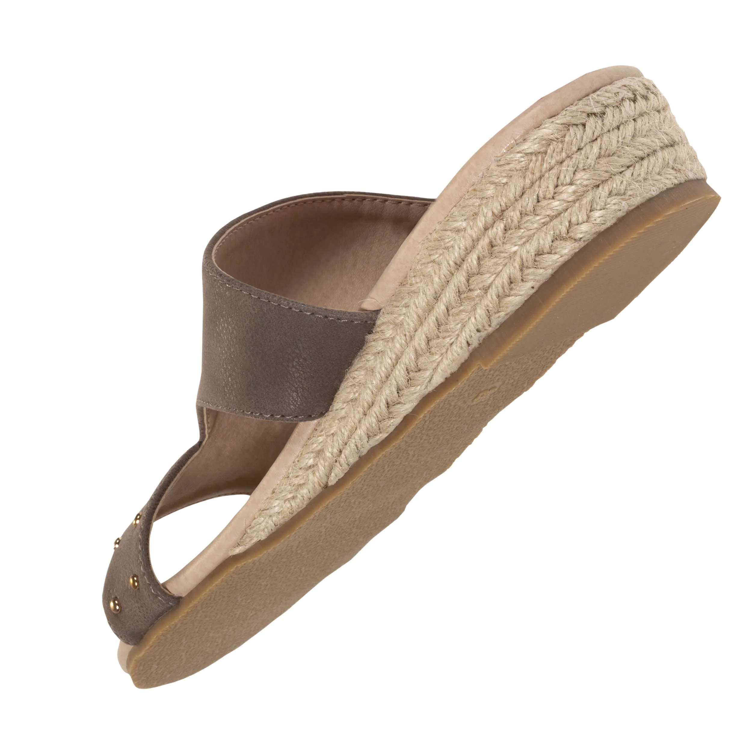 Mules Femme cloutées Talon corde Taupe