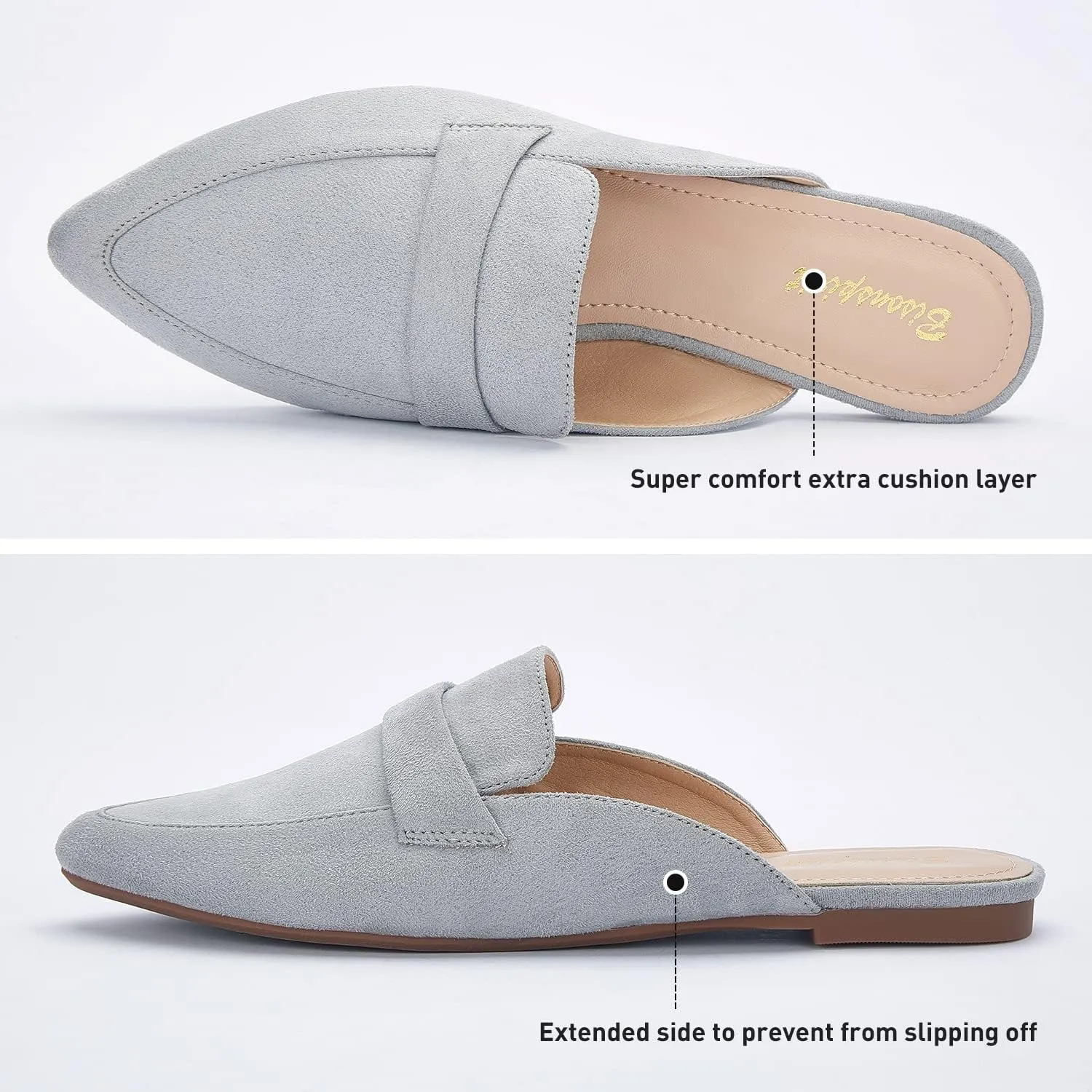 Mules for Women Flats Pointed Toe Slip On Mules Comfortable Loafer Shoes