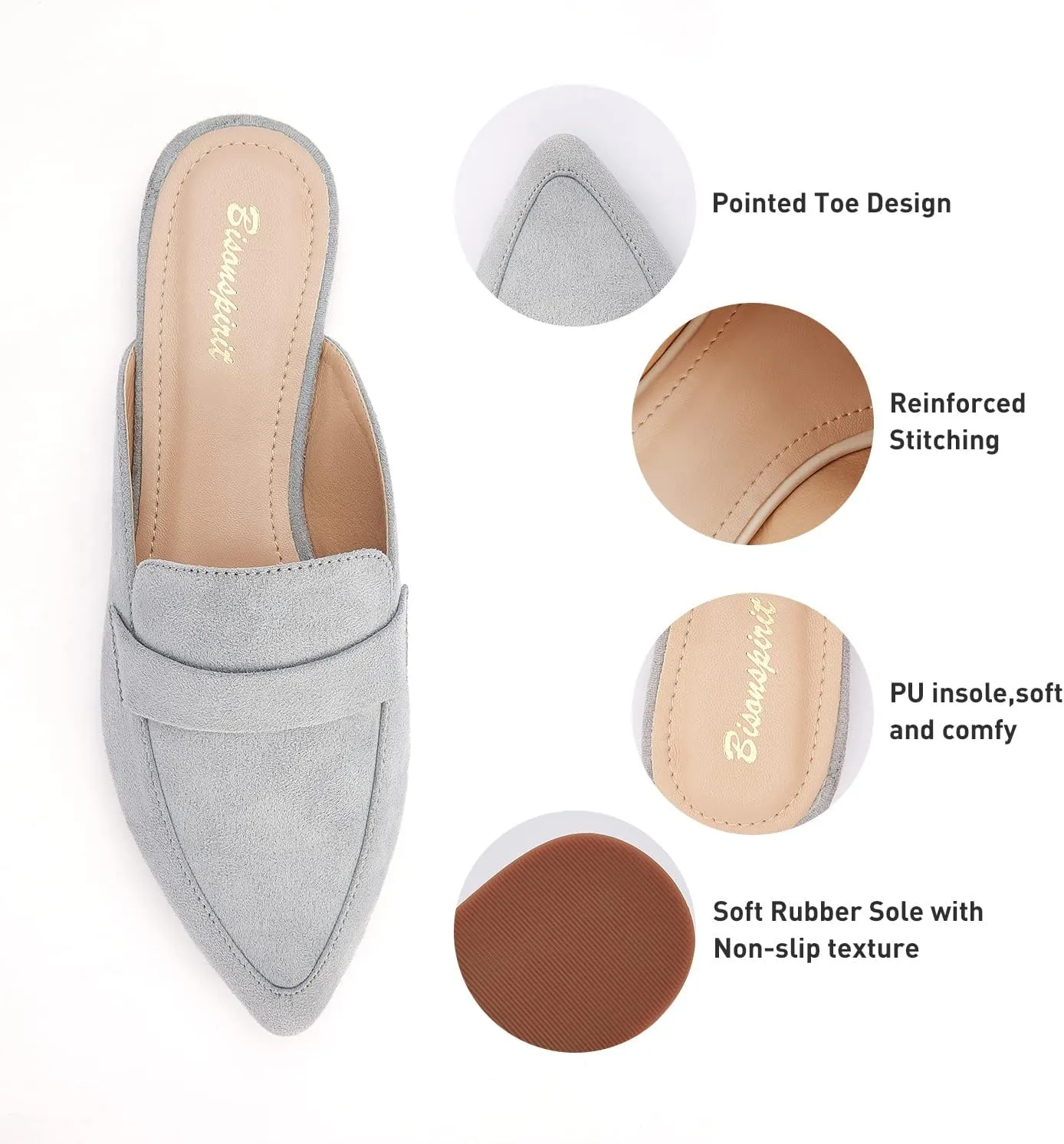 Mules for Women Flats Pointed Toe Slip On Mules Comfortable Loafer Shoes