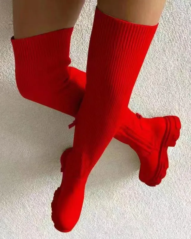 Nanccy Thick Soled Knitted Knee High Women's Boots