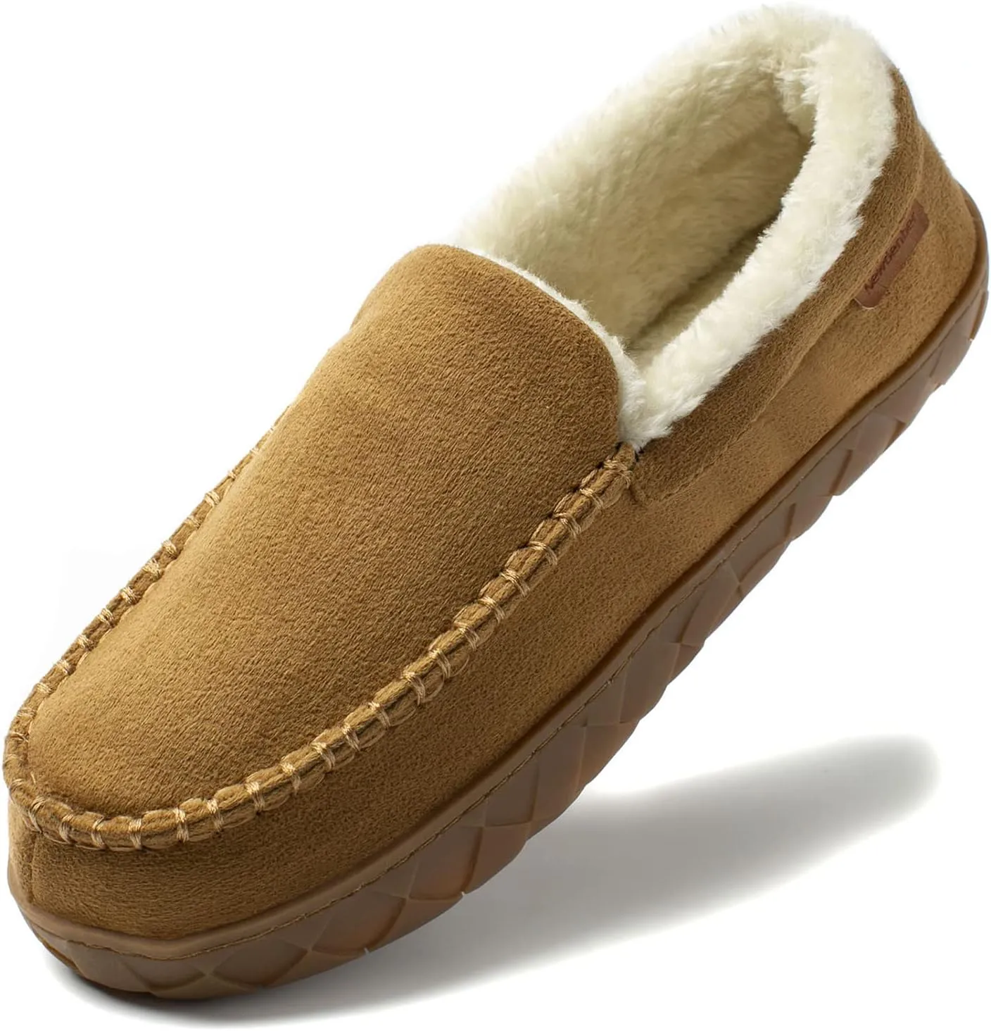 NewDenBer Men's Moccasin Slippers Warm Memory Foam Suede Soft Plush Lined Slip on Indoor Outdoor House Shoes