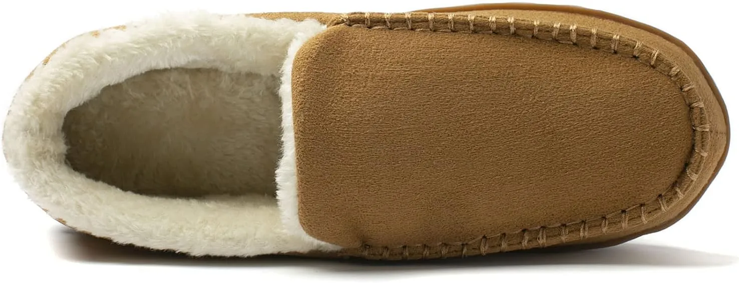NewDenBer Men's Moccasin Slippers Warm Memory Foam Suede Soft Plush Lined Slip on Indoor Outdoor House Shoes