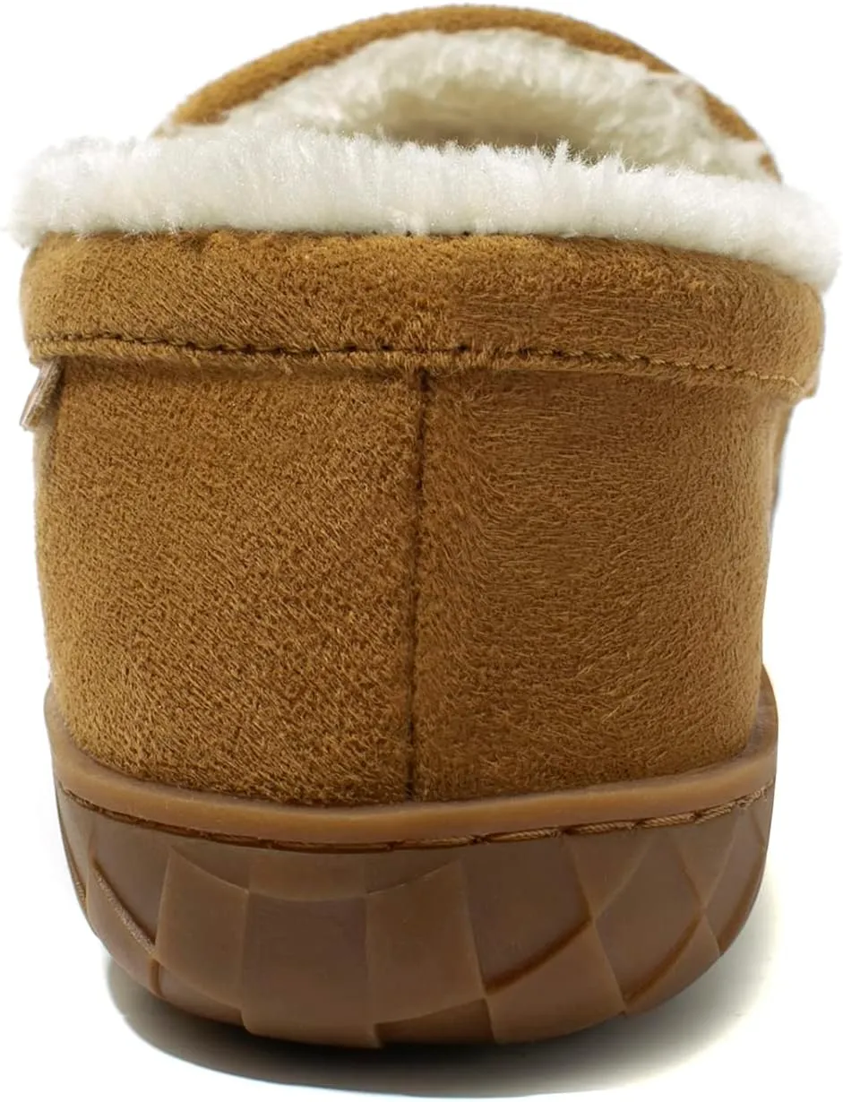 NewDenBer Men's Moccasin Slippers Warm Memory Foam Suede Soft Plush Lined Slip on Indoor Outdoor House Shoes