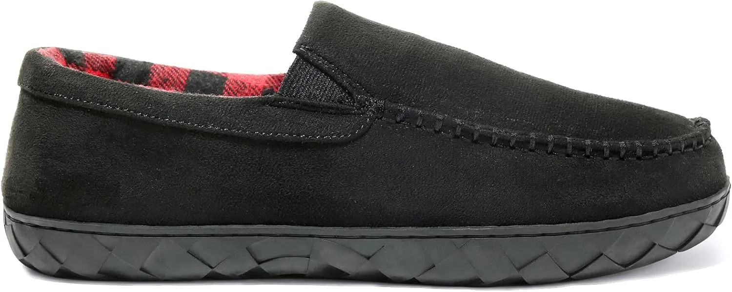 NewDenBer Men's Moccasin Slippers Warm Memory Foam Suede Soft Plush Lined Slip on Indoor Outdoor House Shoes