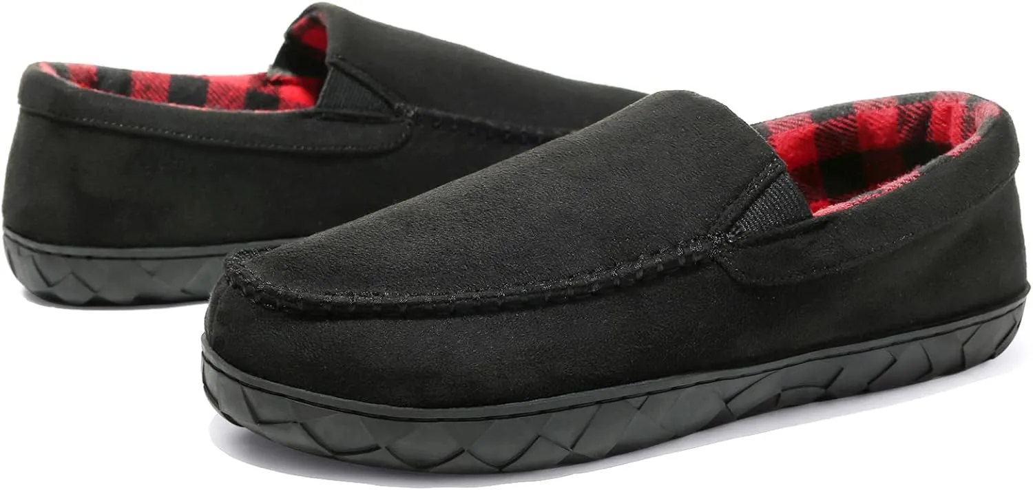 NewDenBer Men's Moccasin Slippers Warm Memory Foam Suede Soft Plush Lined Slip on Indoor Outdoor House Shoes