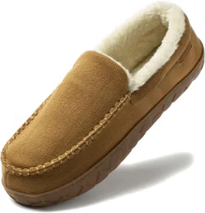 NewDenBer Men's Moccasin Slippers Warm Memory Foam Suede Soft Plush Lined Slip on Indoor Outdoor House Shoes