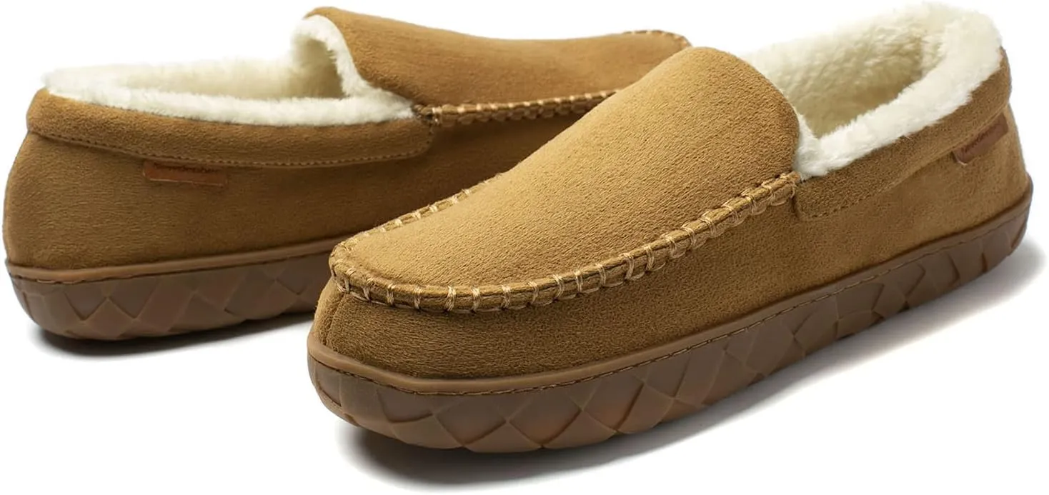 NewDenBer Men's Moccasin Slippers Warm Memory Foam Suede Soft Plush Lined Slip on Indoor Outdoor House Shoes