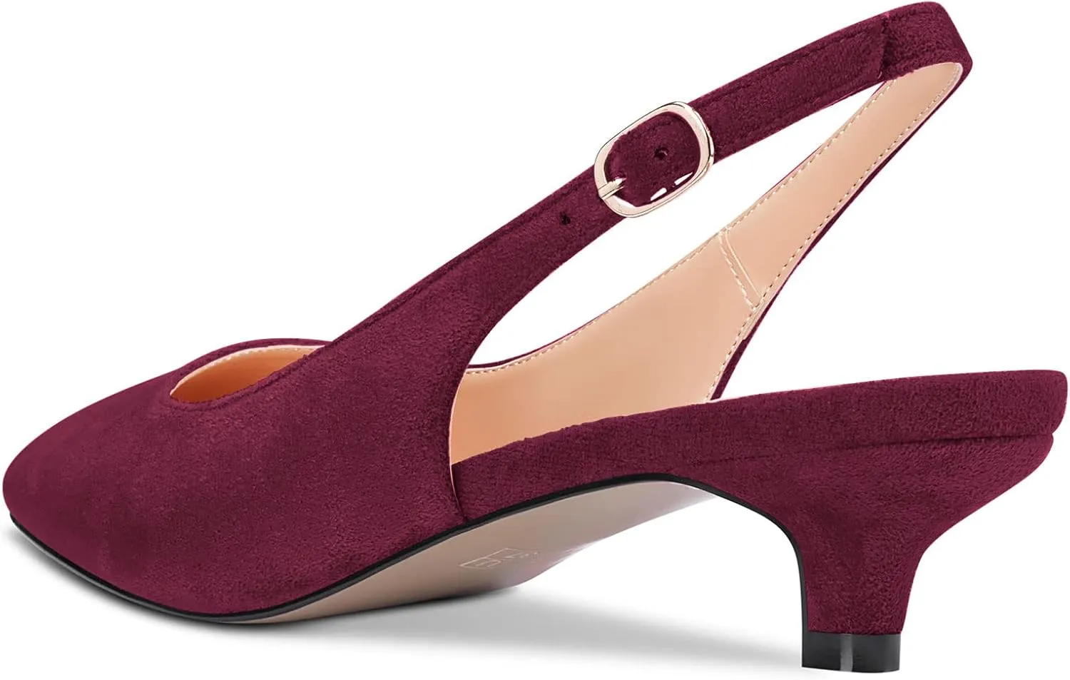 NobleOnly Stiletto Low Kitten Heel Close Toe Slip-on Pumps Slingback Buckle Dress Sandals 1.4 Inches Heels Shoes