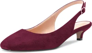 NobleOnly Stiletto Low Kitten Heel Close Toe Slip-on Pumps Slingback Buckle Dress Sandals 1.4 Inches Heels Shoes