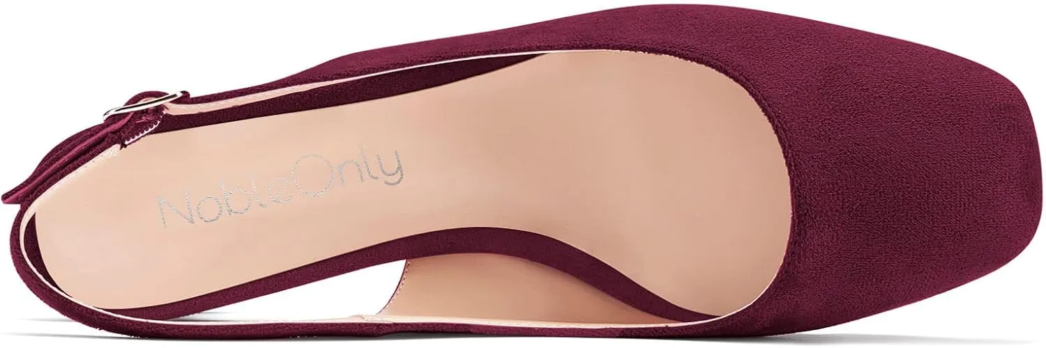 NobleOnly Stiletto Low Kitten Heel Close Toe Slip-on Pumps Slingback Buckle Dress Sandals 1.4 Inches Heels Shoes