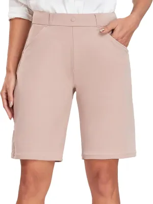 Oalka Women's Bermuda Shorts Work Casual 8" Stretchy Golf Walking Shorts Knee Length