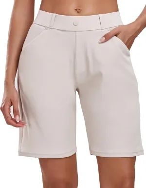 Oalka Women's Bermuda Shorts Work Casual 8" Stretchy Golf Walking Shorts Knee Length
