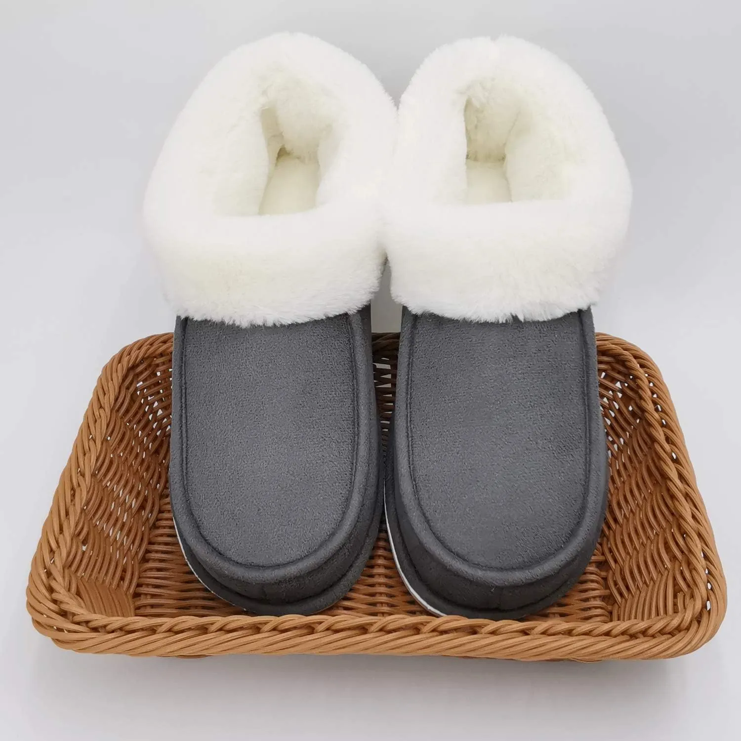 ofoot Womens Winter Warm Faux Suede Plush Moccasins Slippers Indoor Slip On Shoes with Soft Comfortable Fluffy Fur Lining