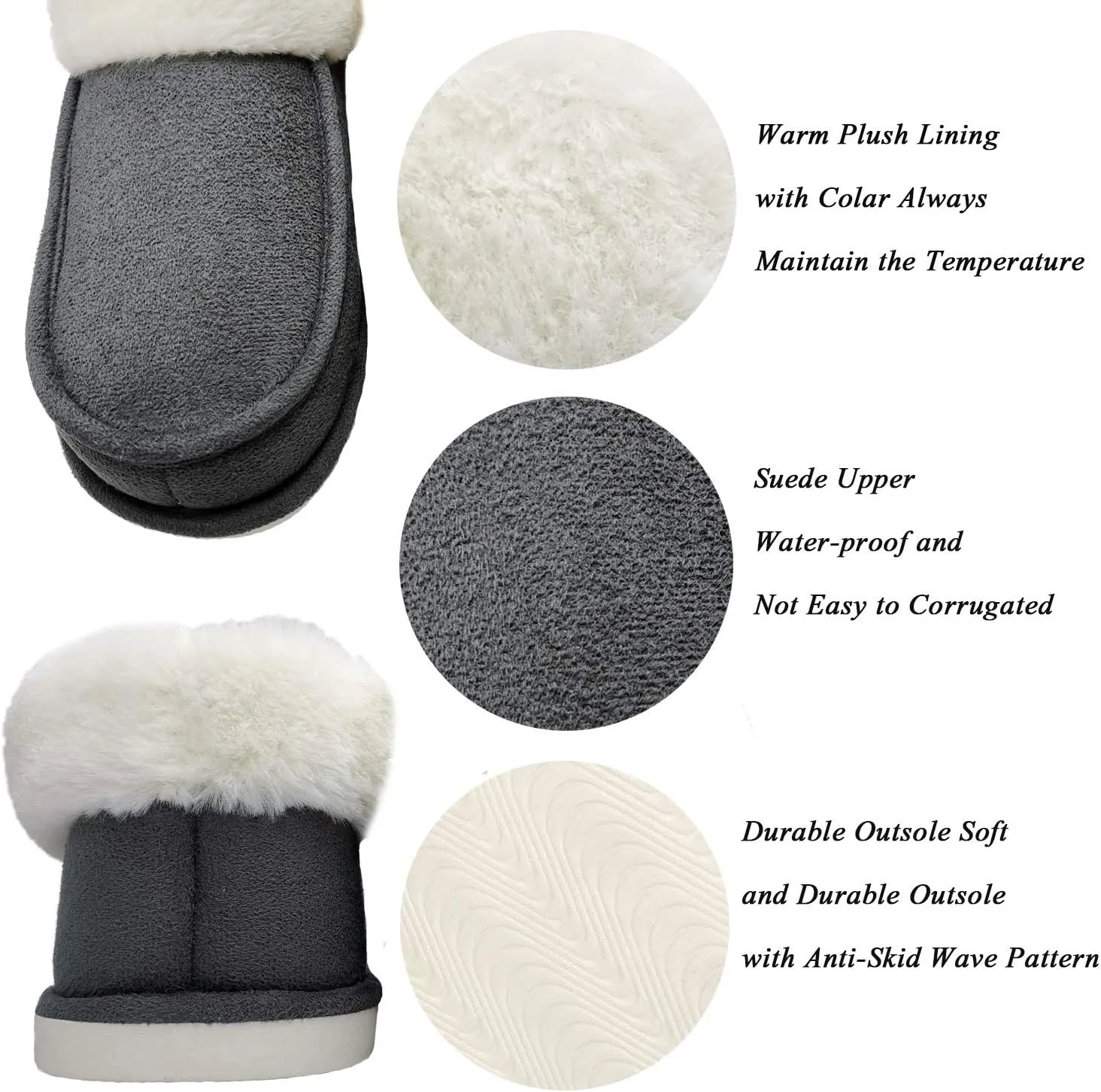 ofoot Womens Winter Warm Faux Suede Plush Moccasins Slippers Indoor Slip On Shoes with Soft Comfortable Fluffy Fur Lining