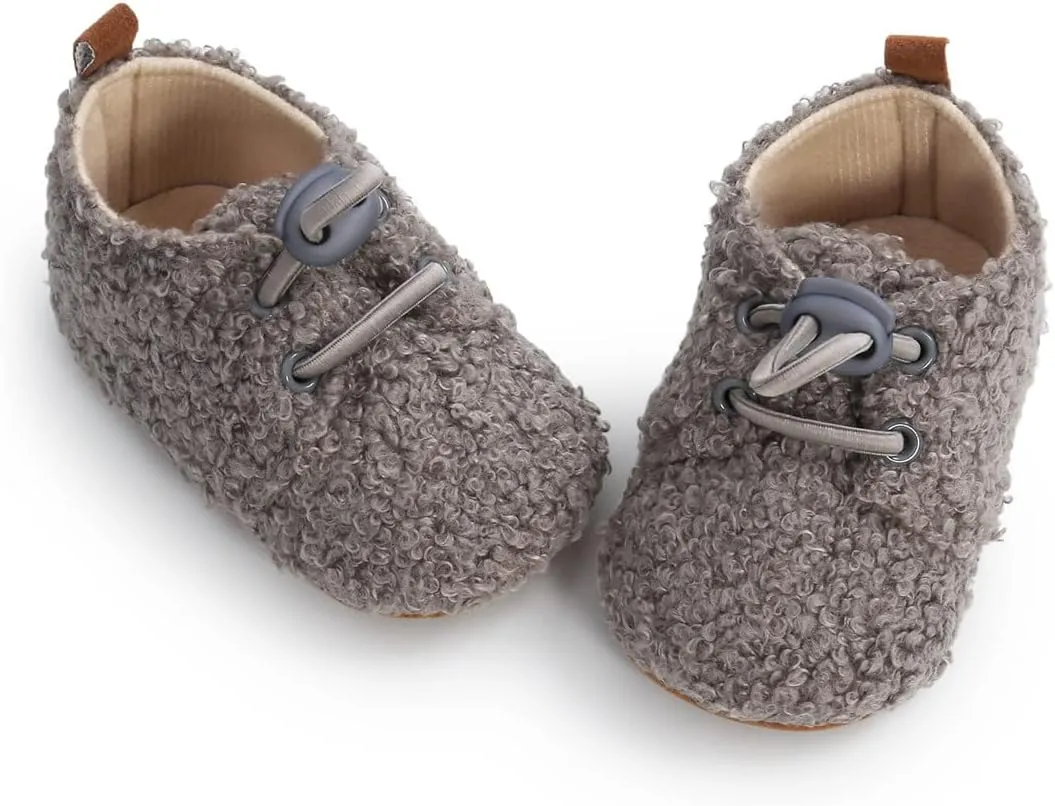 Ohwawadi Infant Baby Boys Girls Slippers Cozy Fleece Booties Soft Bottom Warm Cartoon Socks Newborn Crib Shoes