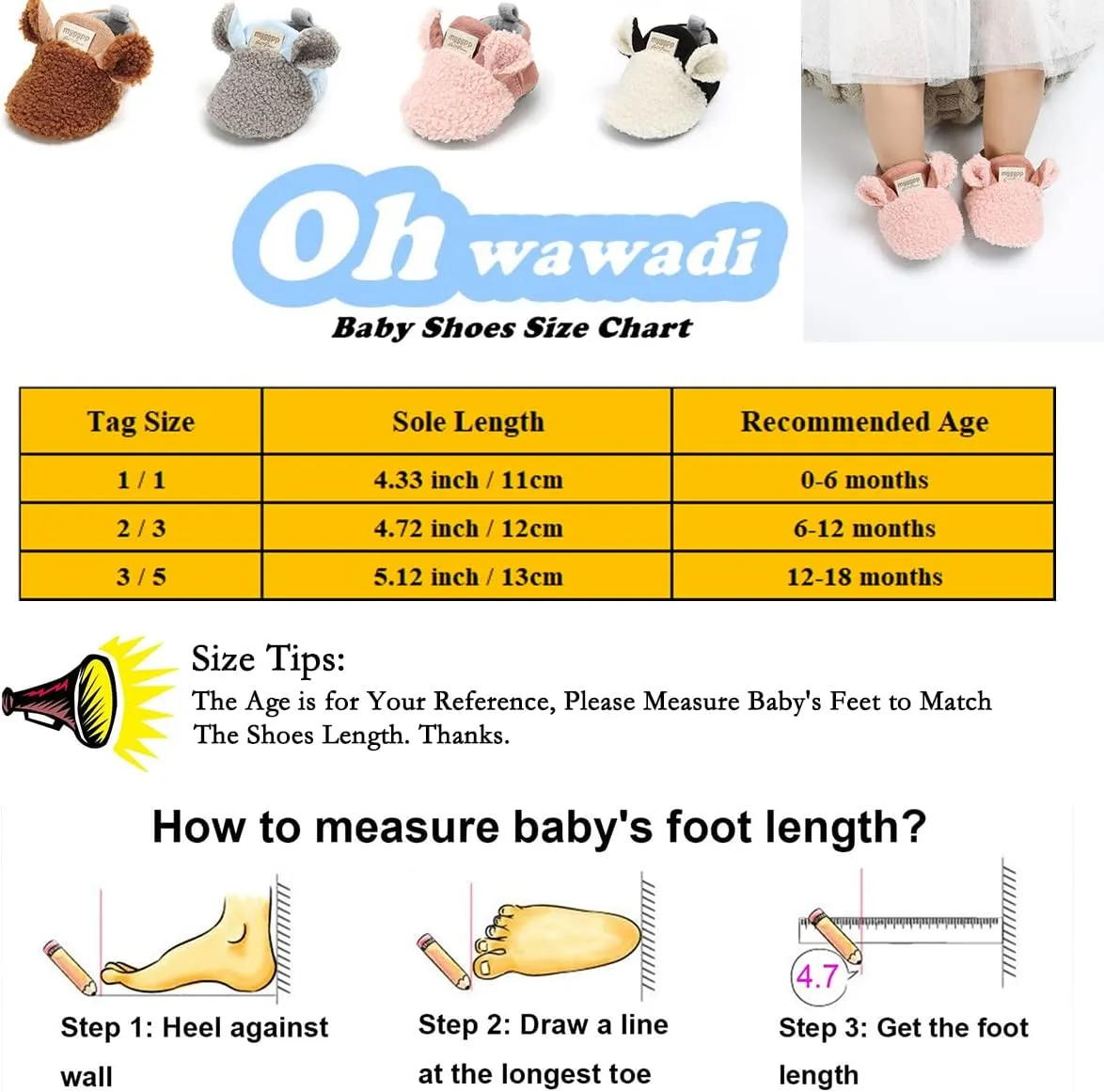 Ohwawadi Infant Baby Boys Girls Slippers Cozy Fleece Booties Soft Bottom Warm Cartoon Socks Newborn Crib Shoes