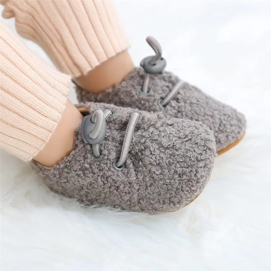 Ohwawadi Infant Baby Boys Girls Slippers Cozy Fleece Booties Soft Bottom Warm Cartoon Socks Newborn Crib Shoes