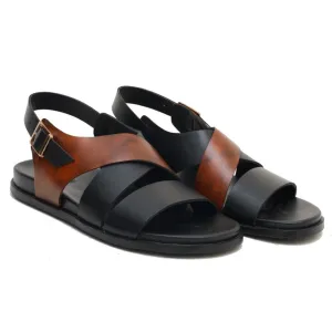 OK-2011 Black Cross Strap Leather Sandal