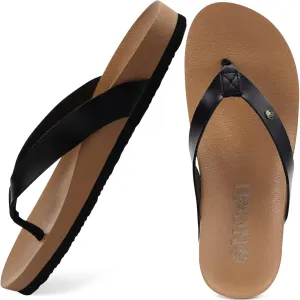 ONCAI Womens Flip Flops For Women Comfortable Leather Strap Yoga Mat Non-Slip Women's Thong Sandal Casual Summer Beach Slippers With Arch Support