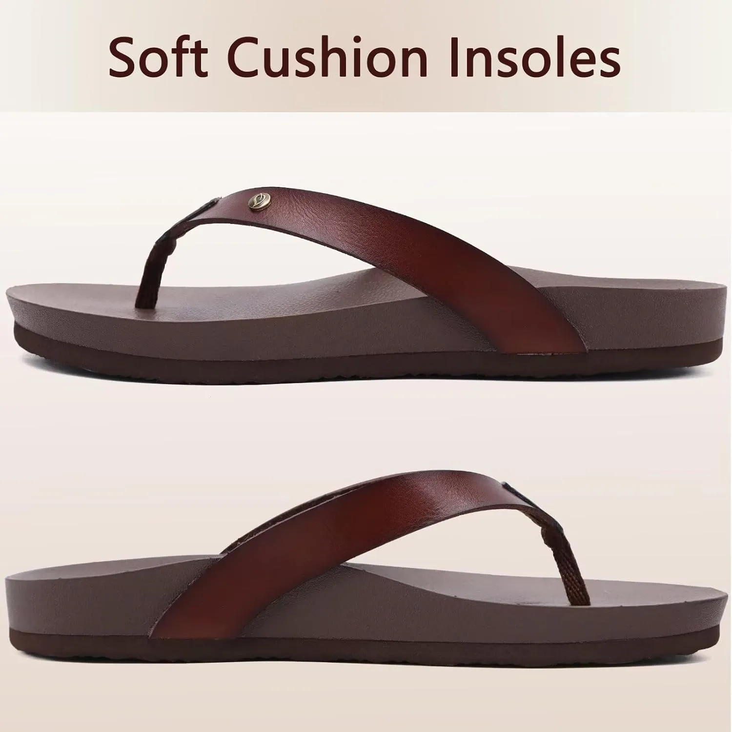 ONCAI Womens Flip Flops For Women Comfortable Leather Strap Yoga Mat Non-Slip Women's Thong Sandal Casual Summer Beach Slippers With Arch Support