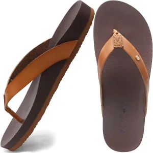 ONCAI Womens Flip Flops For Women Comfortable Leather Strap Yoga Mat Non-Slip Women's Thong Sandal Casual Summer Beach Slippers With Arch Support
