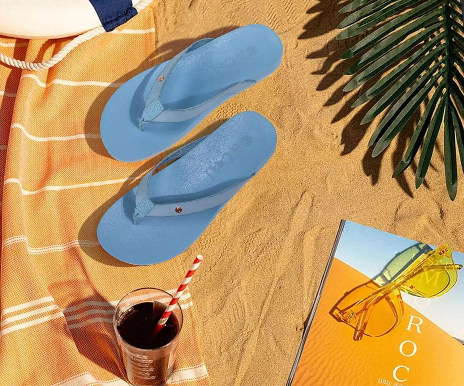 ONCAI Womens Flip Flops For Women Comfortable Leather Strap Yoga Mat Non-Slip Women's Thong Sandal Casual Summer Beach Slippers With Arch Support