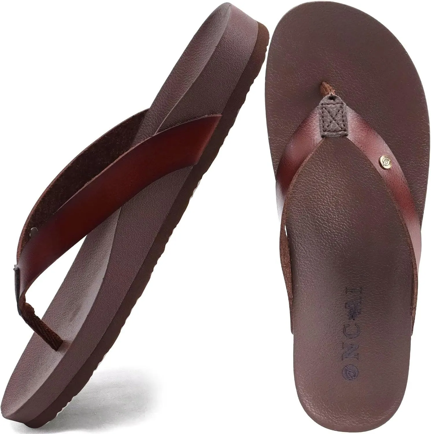 ONCAI Womens Flip Flops For Women Comfortable Leather Strap Yoga Mat Non-Slip Women's Thong Sandal Casual Summer Beach Slippers With Arch Support