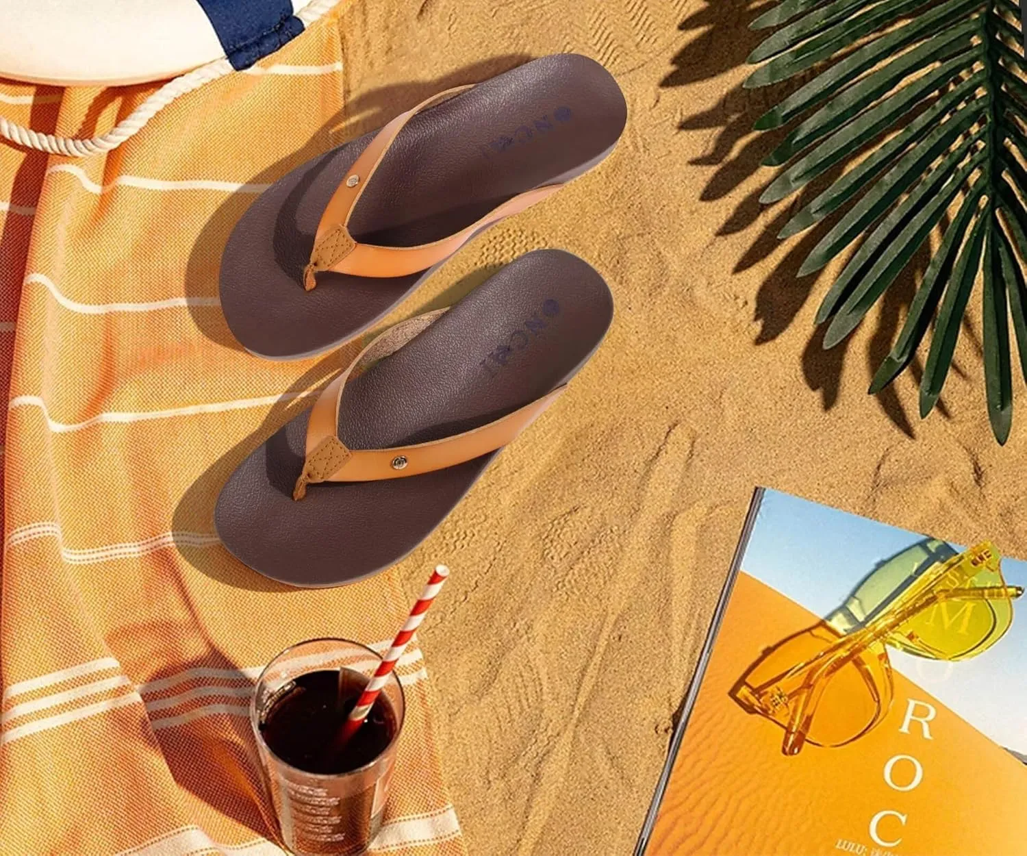 ONCAI Womens Flip Flops For Women Comfortable Leather Strap Yoga Mat Non-Slip Women's Thong Sandal Casual Summer Beach Slippers With Arch Support