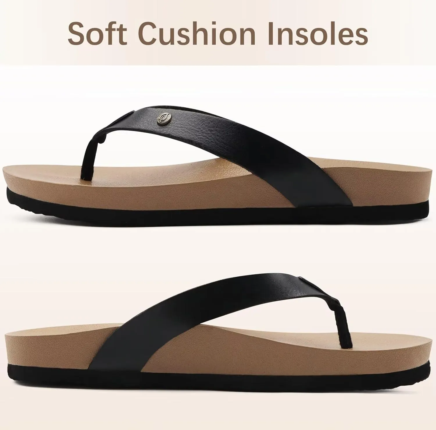 ONCAI Womens Flip Flops For Women Comfortable Leather Strap Yoga Mat Non-Slip Women's Thong Sandal Casual Summer Beach Slippers With Arch Support