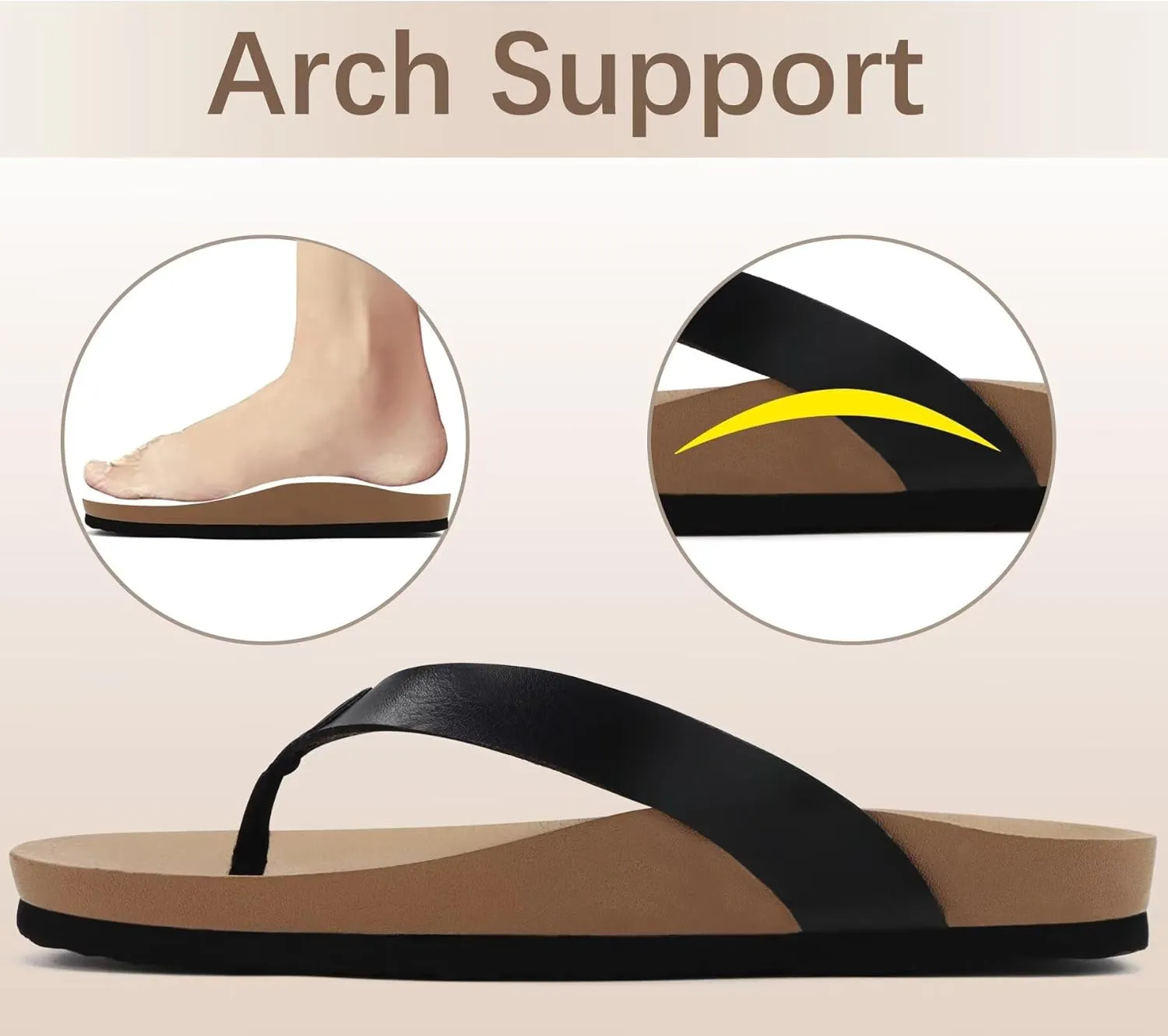 ONCAI Womens Flip Flops For Women Comfortable Leather Strap Yoga Mat Non-Slip Women's Thong Sandal Casual Summer Beach Slippers With Arch Support