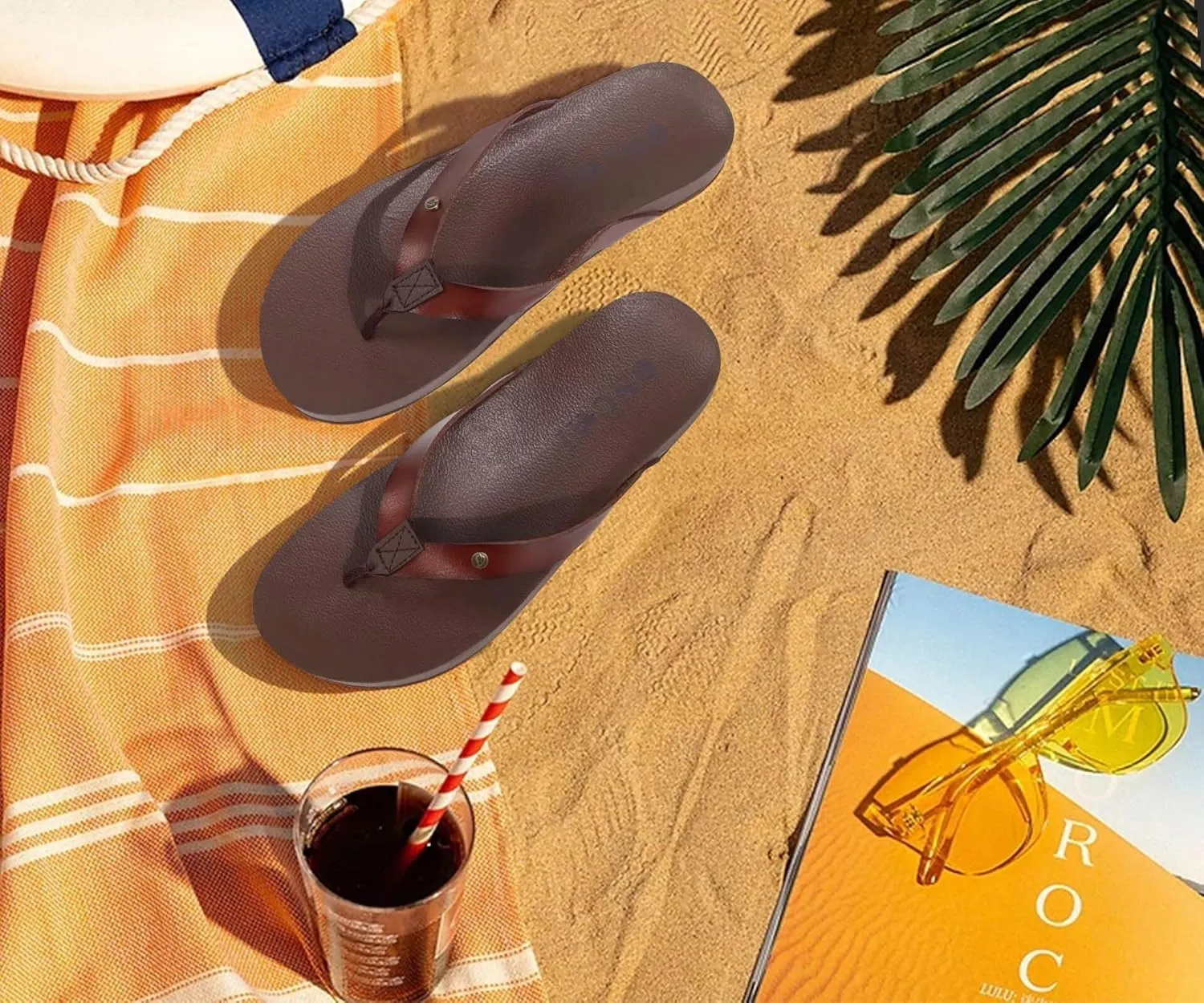 ONCAI Womens Flip Flops For Women Comfortable Leather Strap Yoga Mat Non-Slip Women's Thong Sandal Casual Summer Beach Slippers With Arch Support