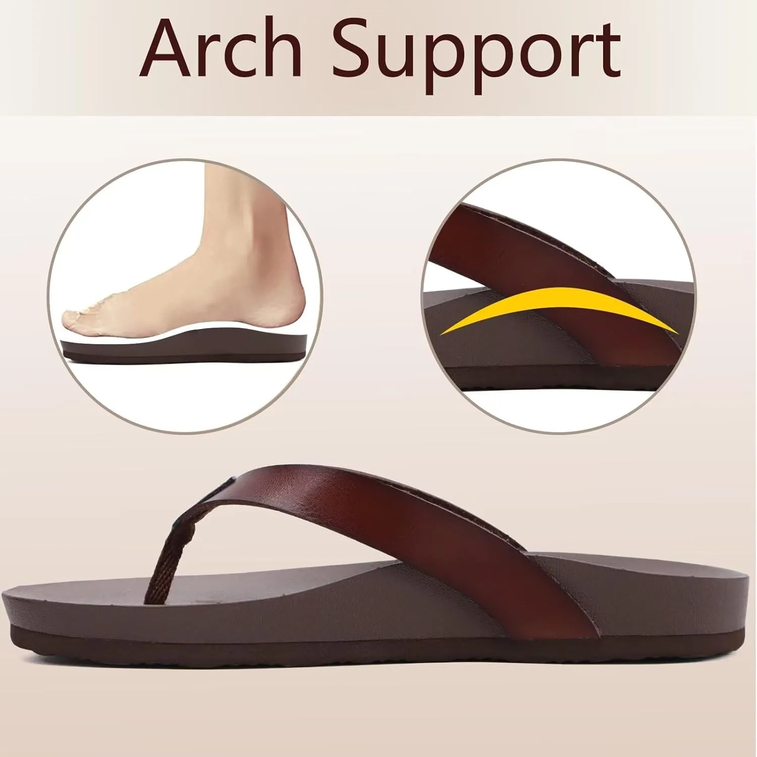 ONCAI Womens Flip Flops For Women Comfortable Leather Strap Yoga Mat Non-Slip Women's Thong Sandal Casual Summer Beach Slippers With Arch Support