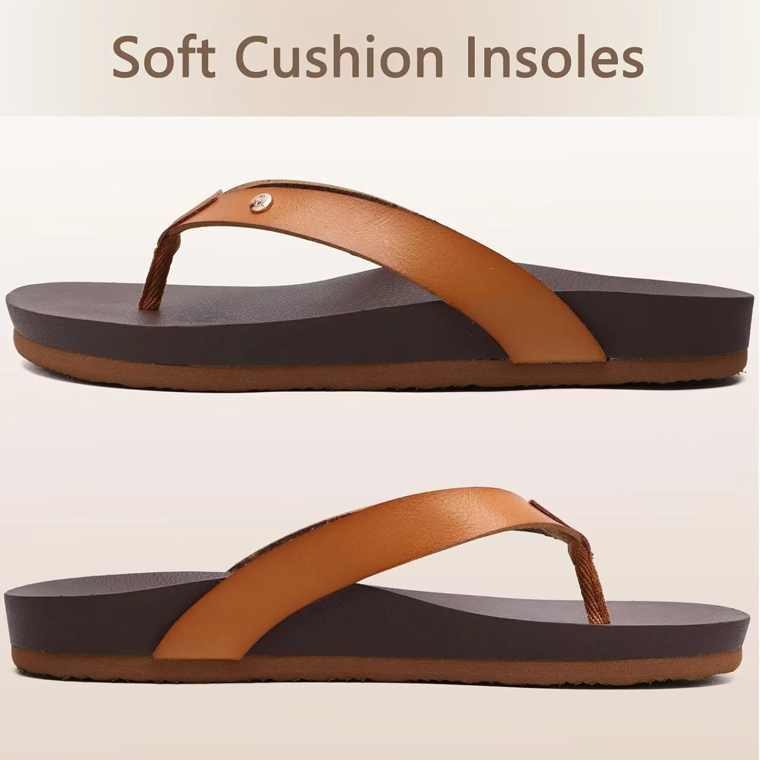 ONCAI Womens Flip Flops For Women Comfortable Leather Strap Yoga Mat Non-Slip Women's Thong Sandal Casual Summer Beach Slippers With Arch Support