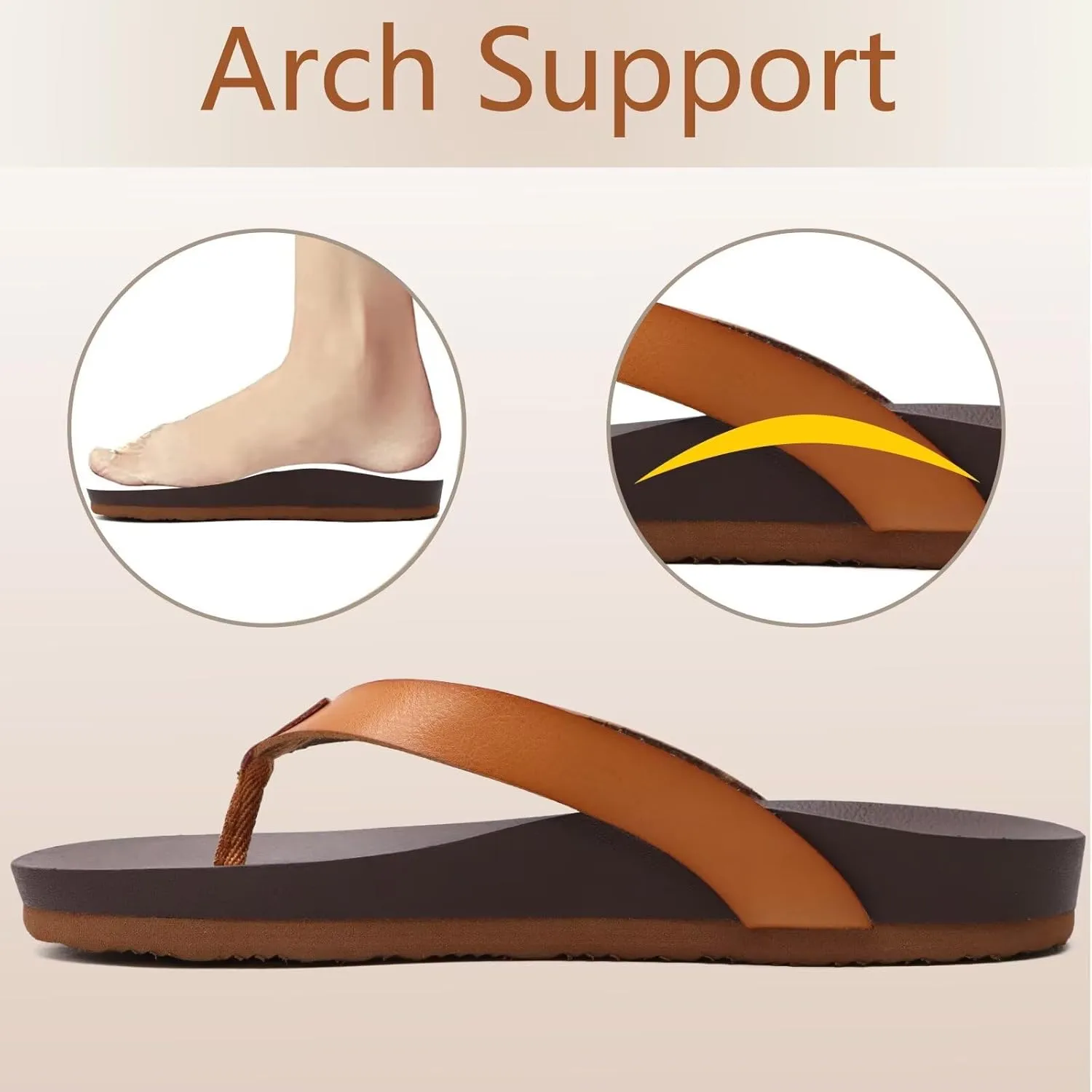 ONCAI Womens Flip Flops For Women Comfortable Leather Strap Yoga Mat Non-Slip Women's Thong Sandal Casual Summer Beach Slippers With Arch Support