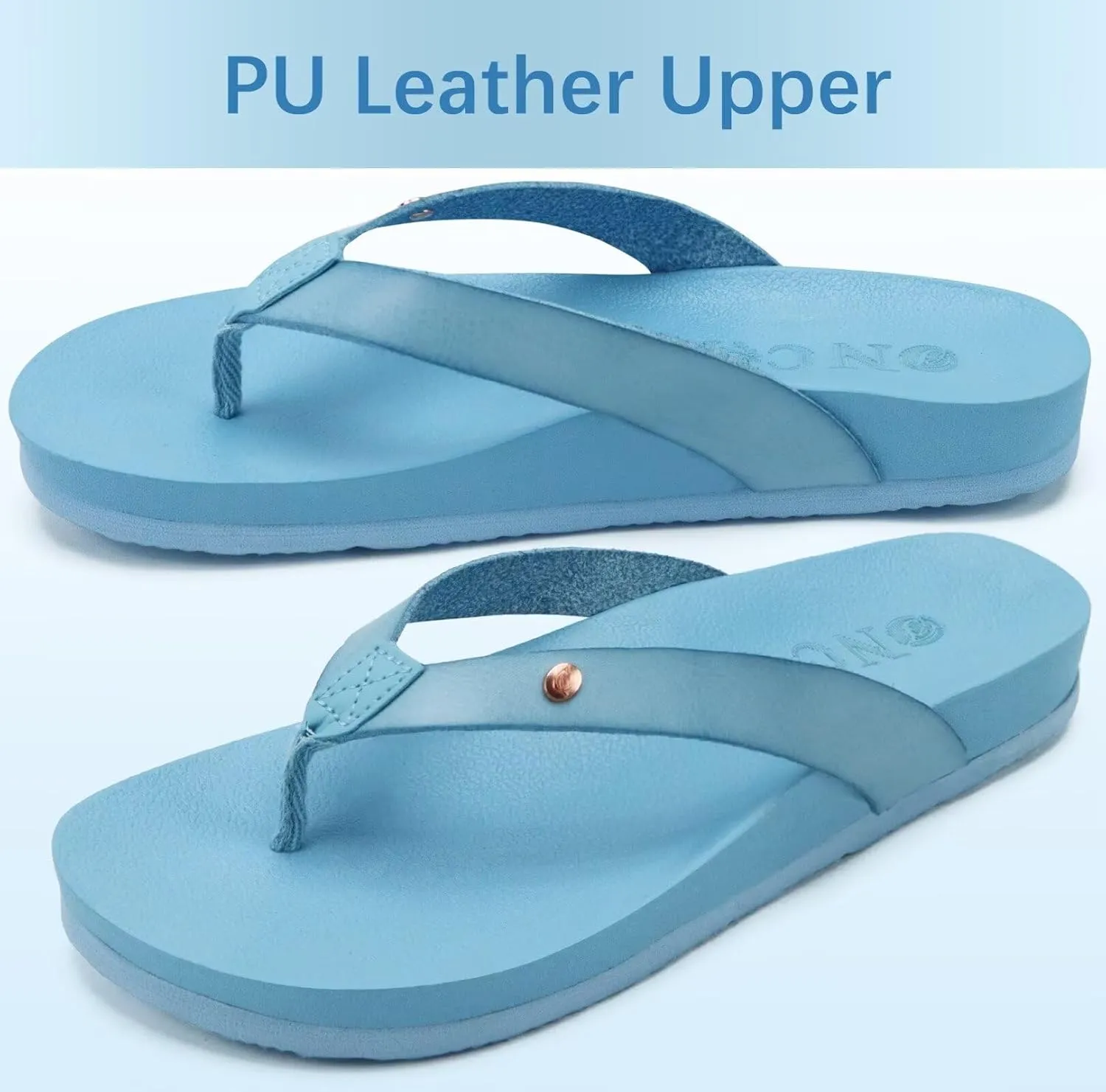 ONCAI Womens Flip Flops For Women Comfortable Leather Strap Yoga Mat Non-Slip Women's Thong Sandal Casual Summer Beach Slippers With Arch Support