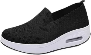 Orthopedic Walking Shoes for Women, Slip-On Light Air Cushion Mesh Up Stretch Platform Orthopedic Sneakers for Arch Support