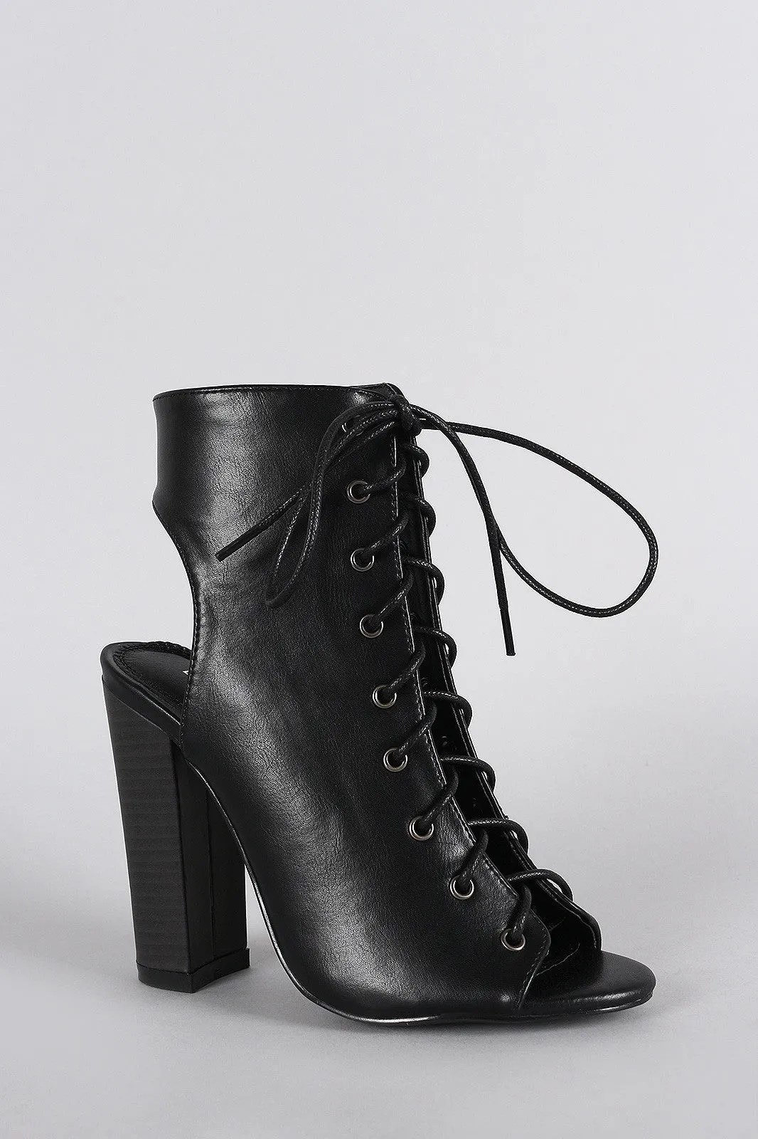 Peep Liliana Lace Up Toe Chunky Heel Timely shipping Customer-approved Mule Corset