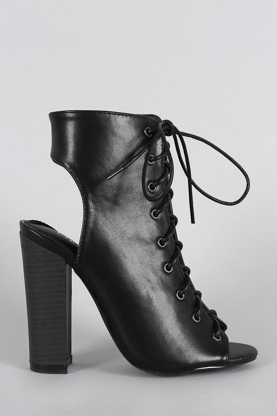 Peep Liliana Lace Up Toe Chunky Heel Timely shipping Customer-approved Mule Corset