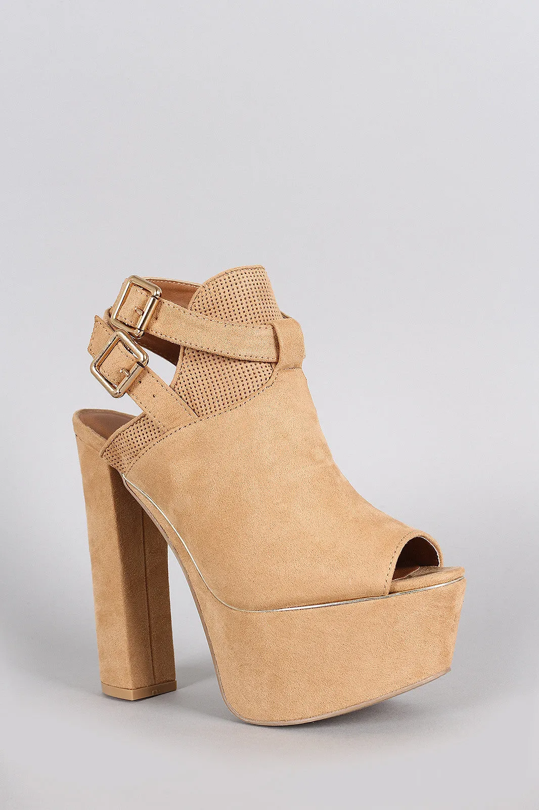 Peep Qupid Buckled Compliance-certified Free returns Mule Slingback Heel Suede Toe