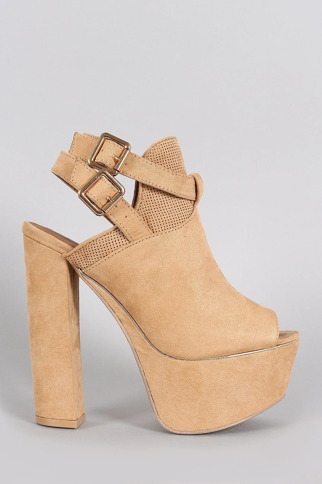 Peep Qupid Buckled Compliance-certified Free returns Mule Slingback Heel Suede Toe