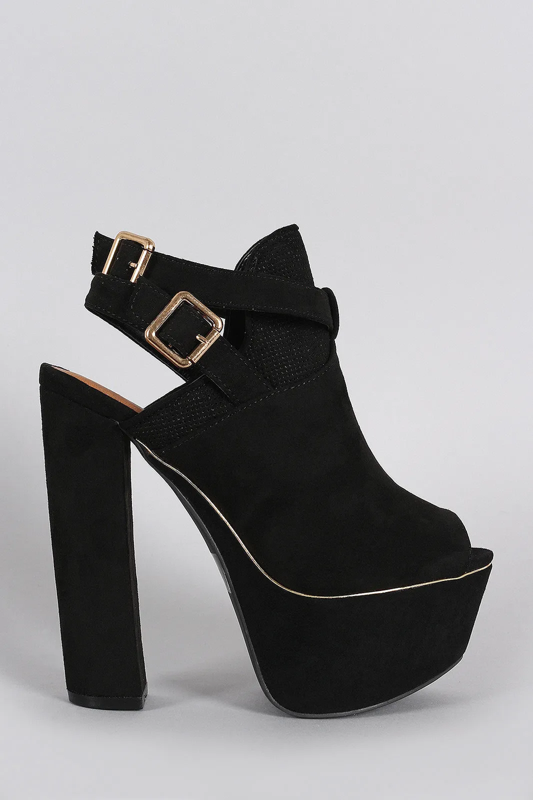 Peep Qupid Buckled Compliance-certified Free returns Mule Slingback Heel Suede Toe