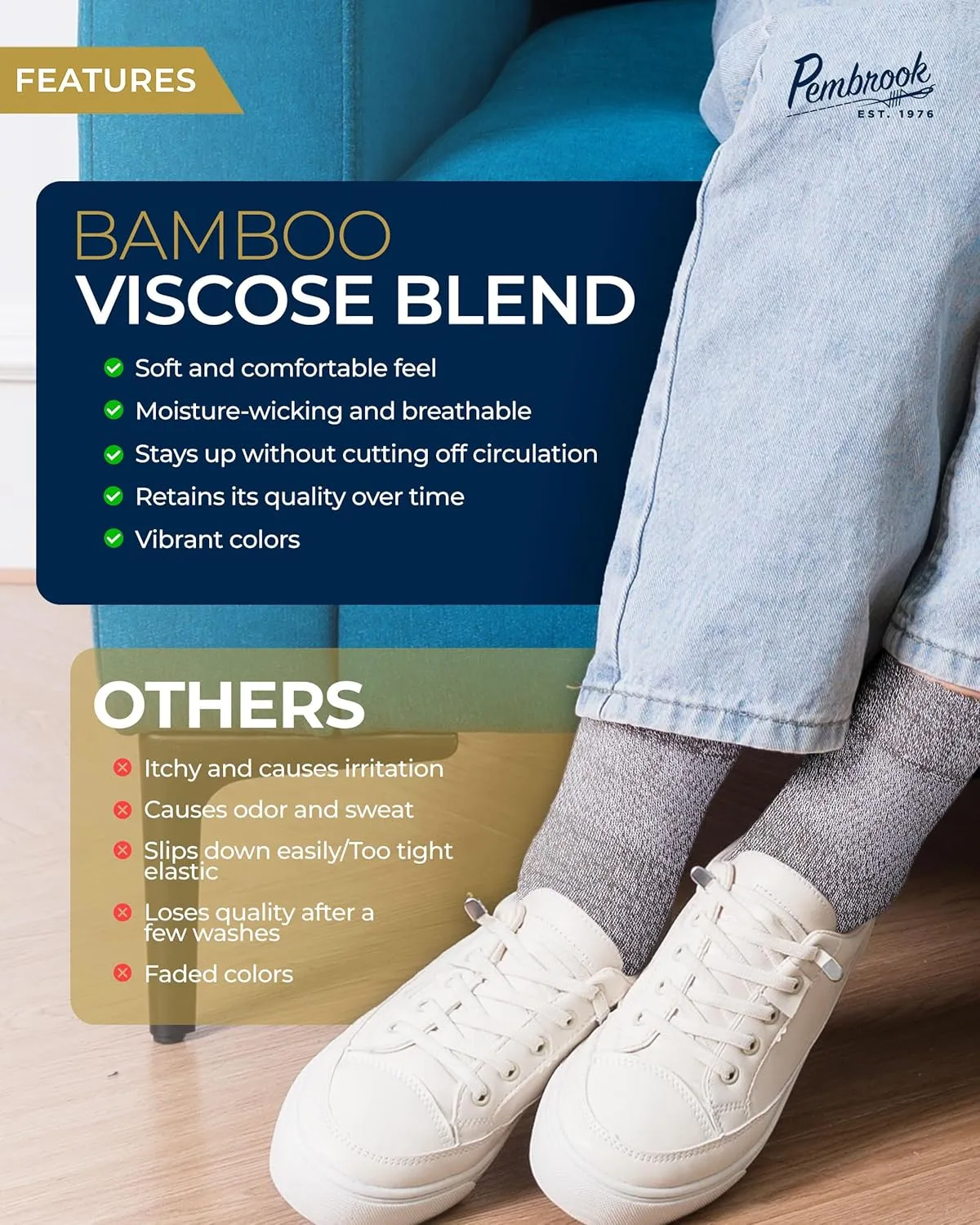 Pembrook Bamboo Viscose Diabetic Socks for Women & Men - 6 Pairs Ankle Socks for Swollen Feet | Neuropathy Socks | Womens Diabetic Socks | Tan, Light Tan, Navy, Light Blue, Grey, Light Grey