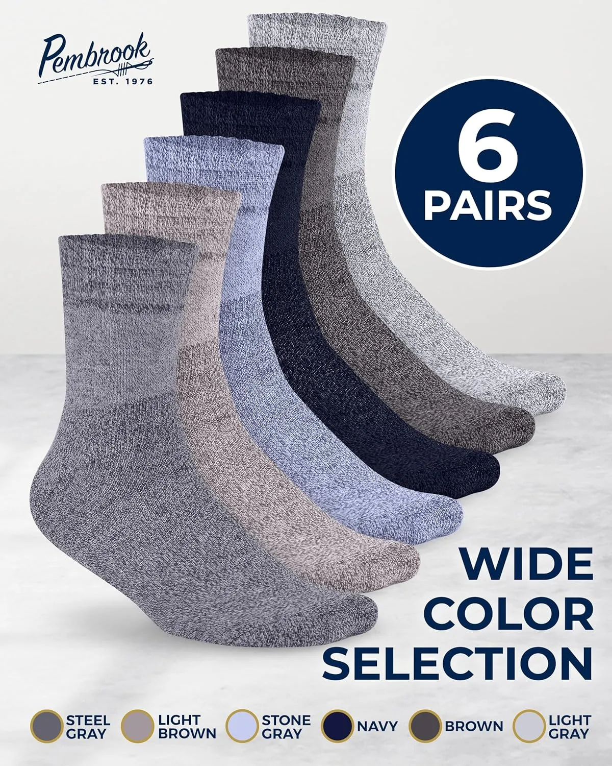 Pembrook Bamboo Viscose Diabetic Socks for Women & Men - 6 Pairs Ankle Socks for Swollen Feet | Neuropathy Socks | Womens Diabetic Socks | Tan, Light Tan, Navy, Light Blue, Grey, Light Grey