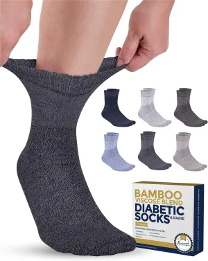 Pembrook Bamboo Viscose Diabetic Socks for Women & Men - 6 Pairs Ankle Socks for Swollen Feet | Neuropathy Socks | Womens Diabetic Socks | Tan, Light Tan, Navy, Light Blue, Grey, Light Grey