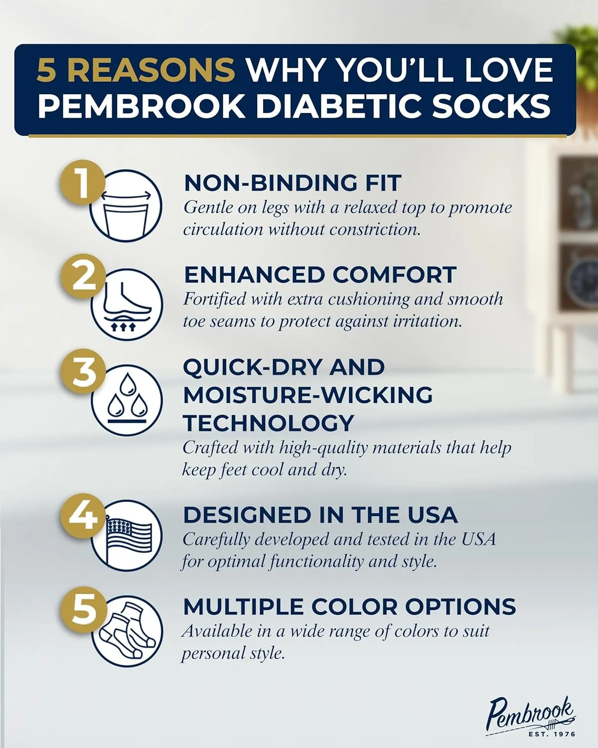 Pembrook Bamboo Viscose Diabetic Socks for Women & Men - 6 Pairs Ankle Socks for Swollen Feet | Neuropathy Socks | Womens Diabetic Socks | Tan, Light Tan, Navy, Light Blue, Grey, Light Grey