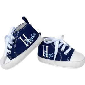 Personalized Infant Soft Sole Shoes, Custom Baby Boy Shoes Newborn First Shoes Personalized Blue High Tops