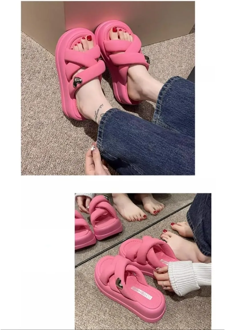 Platform Slippers Heart Shape Non-slip Height Up Super Fashion Girls Women Sandal Beach Outdoor Sandals