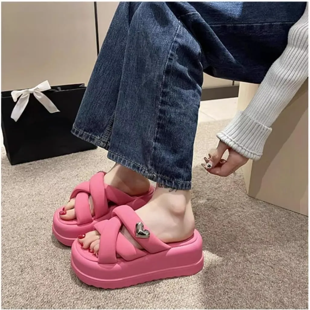 Platform Slippers Heart Shape Non-slip Height Up Super Fashion Girls Women Sandal Beach Outdoor Sandals