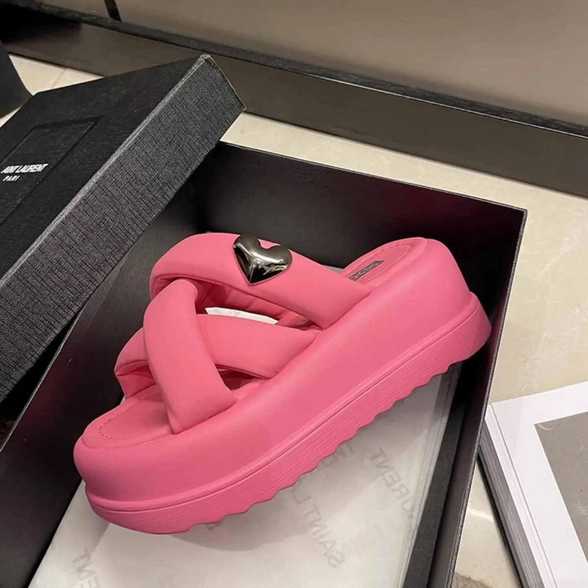 Platform Slippers Heart Shape Non-slip Height Up Super Fashion Girls Women Sandal Beach Outdoor Sandals