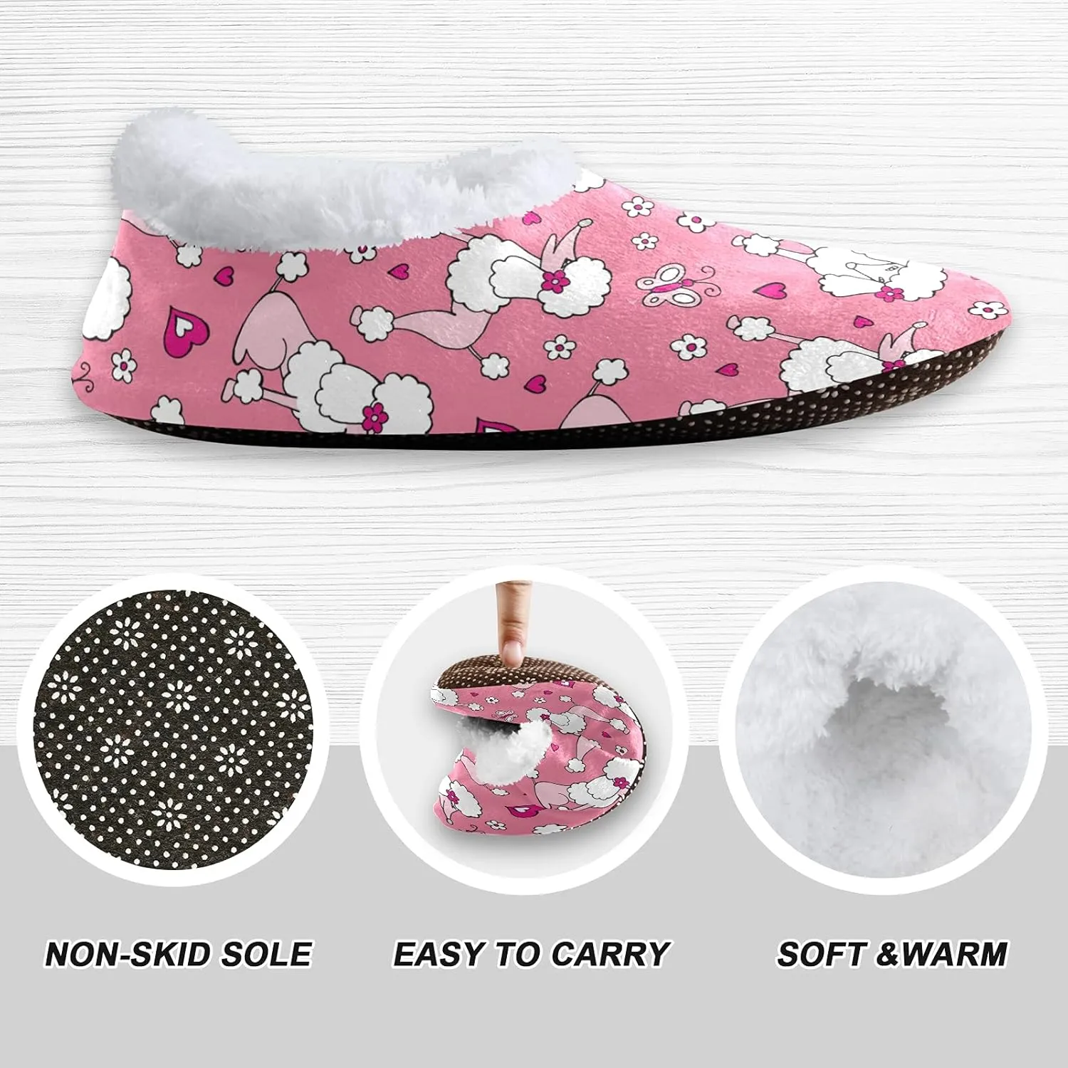 Poeticcity Unisex Fuzzy House Slippers, Warm Fur Lining Shoes, Non-Slip Memory Foam Slippers M-XXL